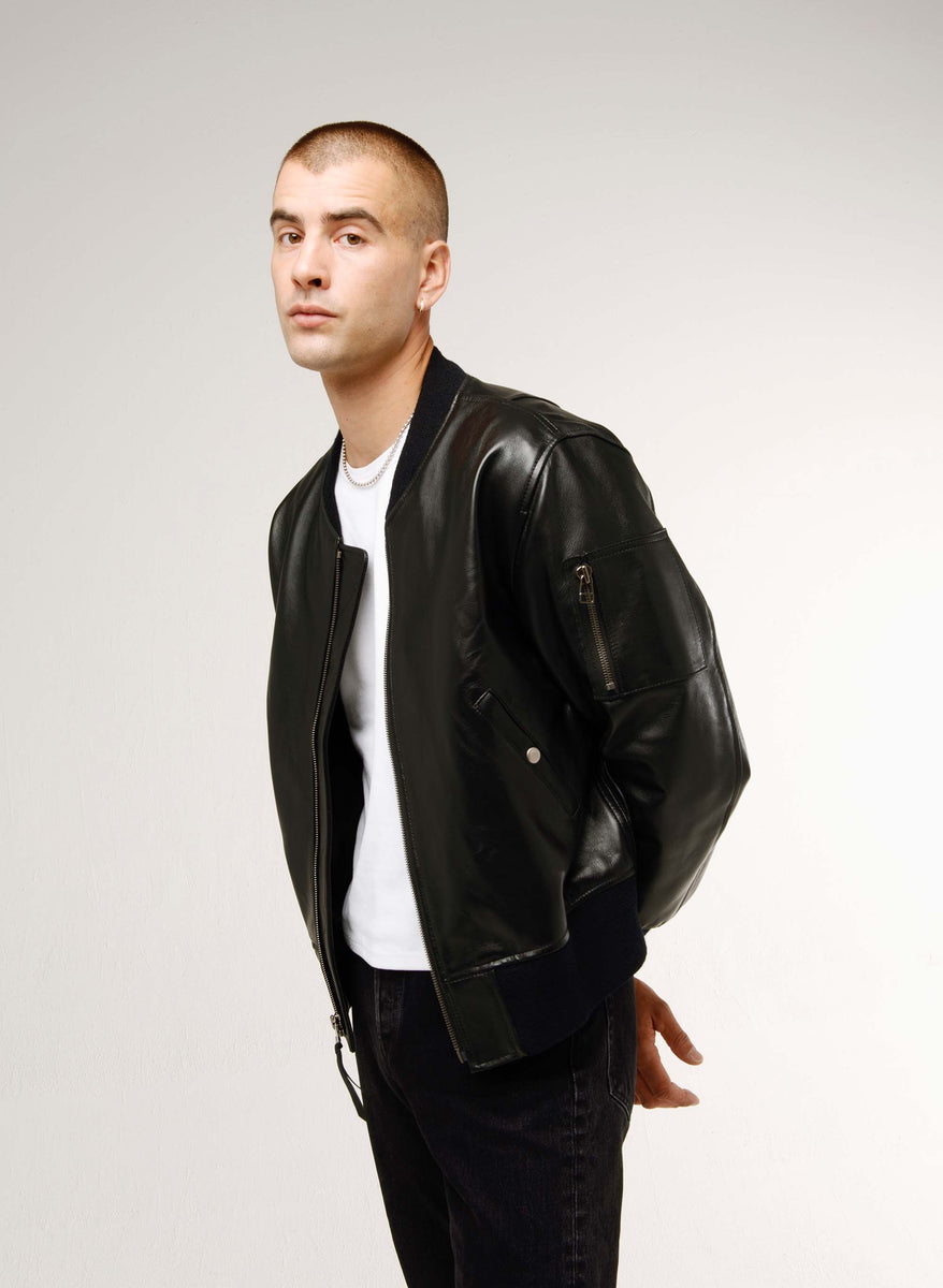The Bomber | Black Lambskin Leather Jacket | Made in USA
